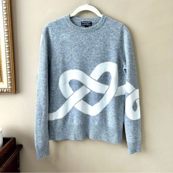 REPEAT 100% Cashmere Silver Edition Intarsia Sweater in Grey Knot Size XS - Picture 3 of 9